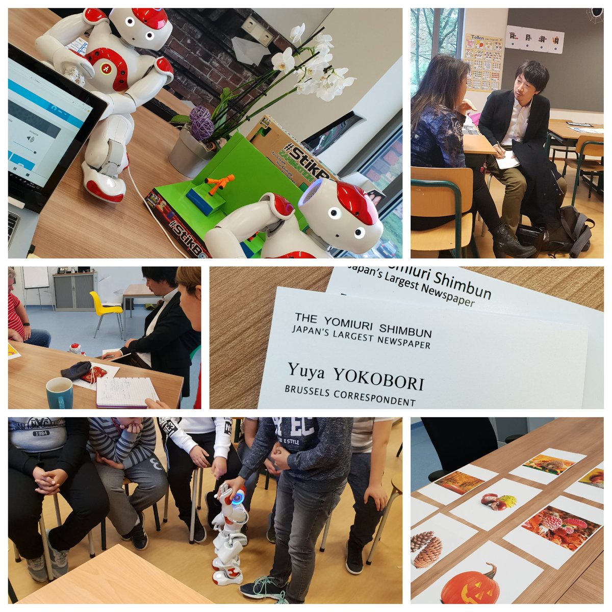 kimmies1979's tweet image. Vandaag inspirerend bezoek uit Brussel een interview met Japans grootste dagblad de #yomiurishimbum over onze #onderwijsrobot En geleerd dat Japanners best van kroketten houden als lunch 😉💝 #onderwijsiederedagietsanders #innovatie #robotica  #programmeren @QliQ_PO @DeKempel