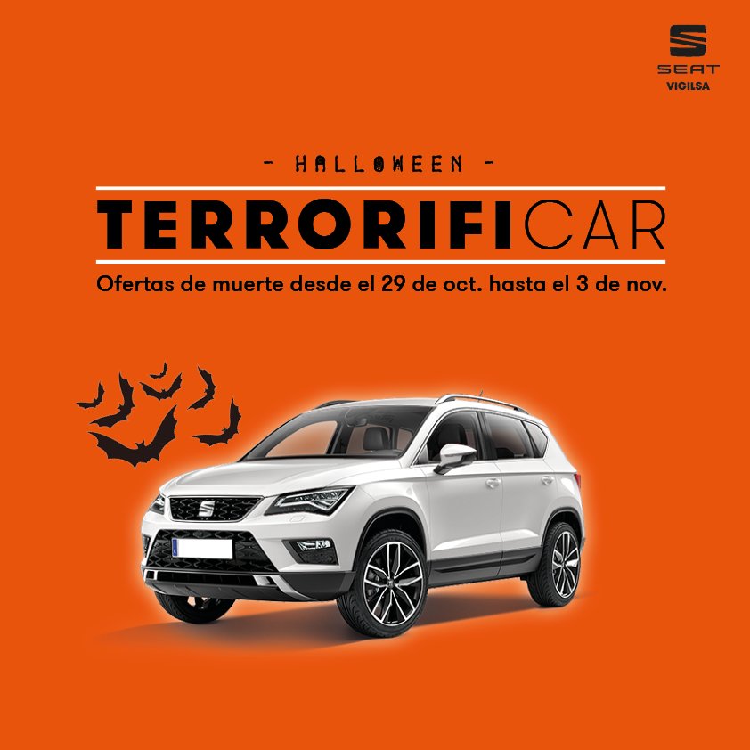TERRORIFICAR. Con motivo de Halloween ponemos a la venta una selección de unidades a unos precios de muerte. LISTADO OFERTAS: bit.ly/2za1BLj ¿Podrás resistirte?  Del 26 de octubre al 3 de noviembre. #SEAT #Vigilsa #Granada