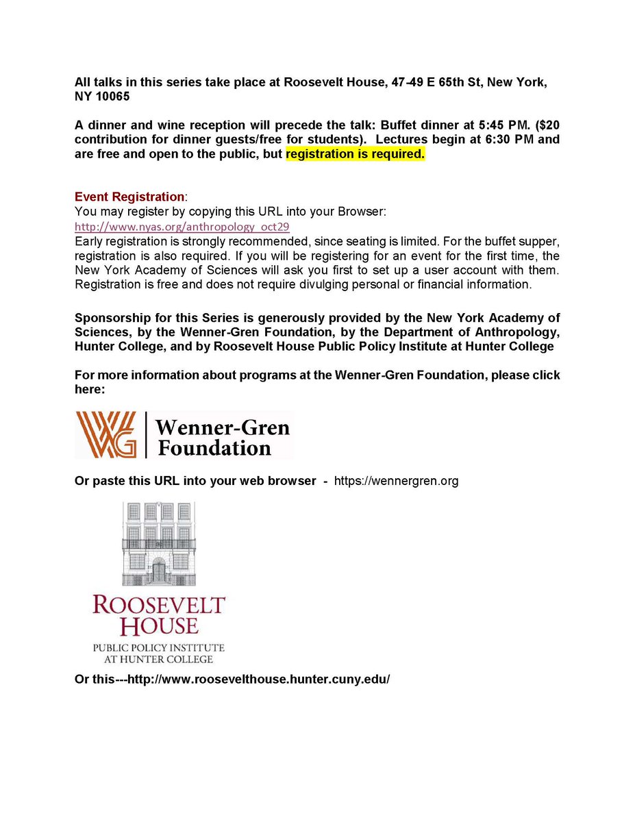 HunterAnthro1's tweet photo. NEW YORK ACADEMY OF SCIENCES, ANTHROPOLOGY SECTION
2018-2019 DISTINGUISHED LECTURER SERIES:

Mon. Oct. 29, 2018, 6:30 p.m.
Roosevelt House

Sick of Race: How Racism Harms Health and Misleads Medicine https://t.co/u5gXuPg2JU