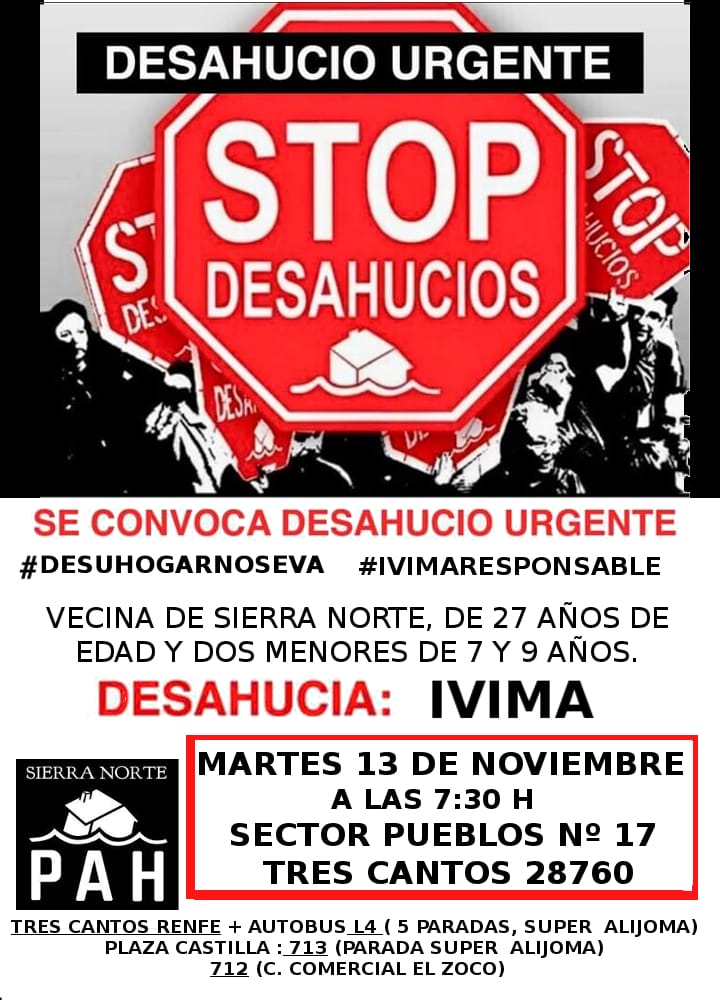 Convocamos el 13 de noviembre en #TresCantos #desuhogarnoseva #IVIMARESPONSABLE