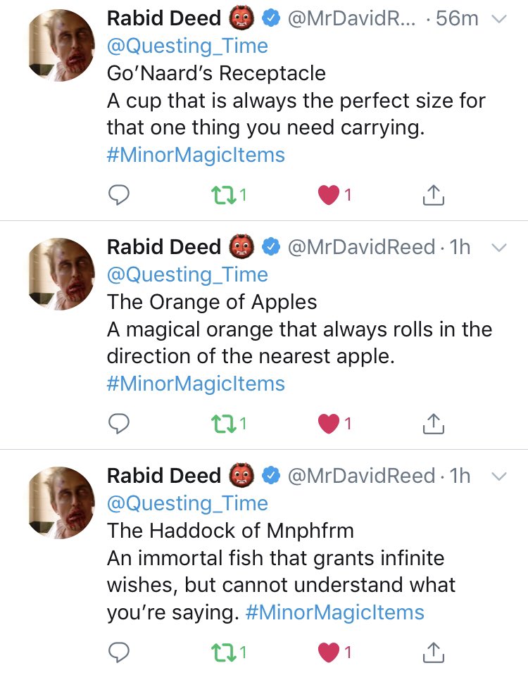 Questingtime's tweet photo. Looks lik @MrDavidReed is hungry for dice!
Don’t let him win! Tweet in your #minormagicitems and win a sweet dice set! https://t.co/slQx3KhdVR