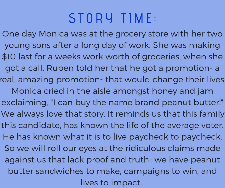Check out one of our favorite stories from candidate, Ruben Becerra, and his loving wife and campaign manager, Monica. 
-
-
"We have peanut butter sandwiches to make, campaigns to win, and lives to impact."
-
-
#NewEraWithBecerra #PeopleOverPolitics