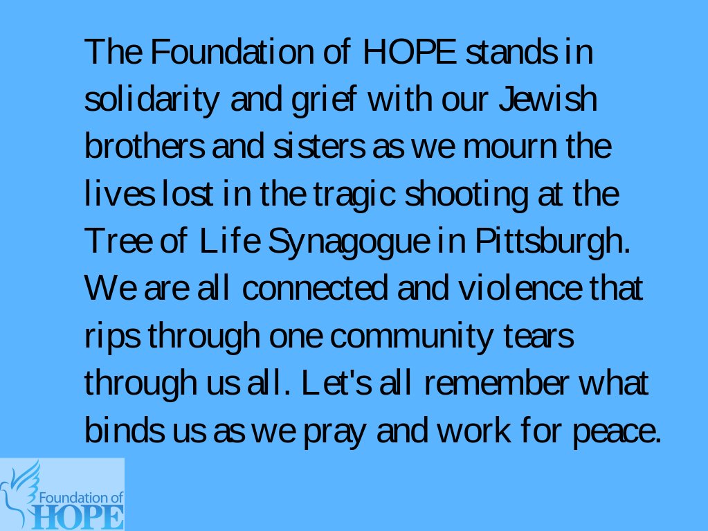 Our prayers, thoughts and support are with the victims and their families of the Oct. 27th attack.