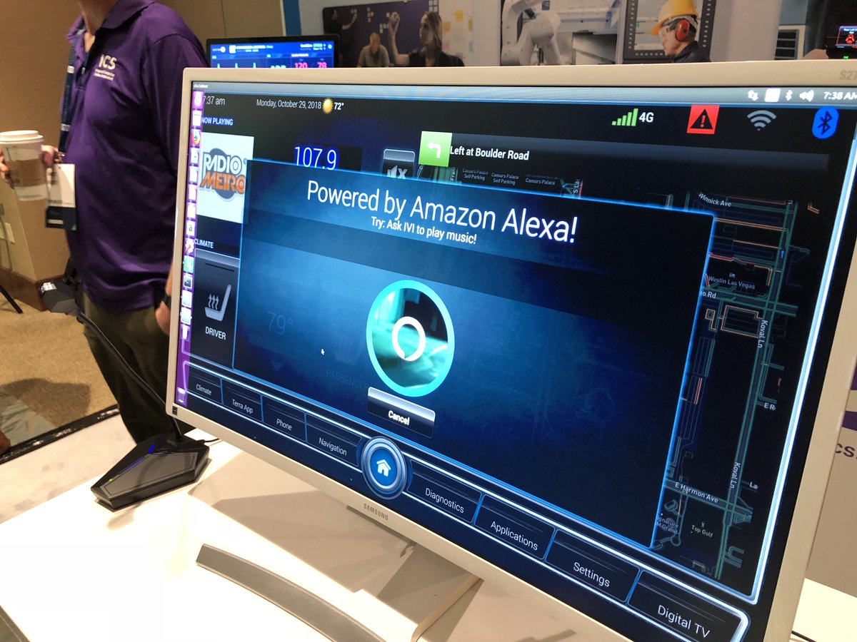 qtproject's tweet photo. Our partner ICS and The Qt Company have integrated Alexa voice control into an infotainment and navigation system.  To see the power of Alexa and Qt combined, stop by the ICS booth. #QtWS18 @icsonqt https://t.co/TNP6rj52mH