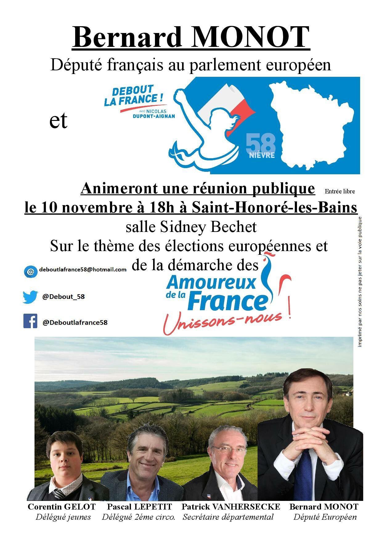 Pascal Lepetit on X: Saint Honoré les Bains est très honorée d'accueillir  @Bernard_Monot, Député français au Parlement européen dans le cadre des  élections européennes : réunion publique à 18 heures le Samedi