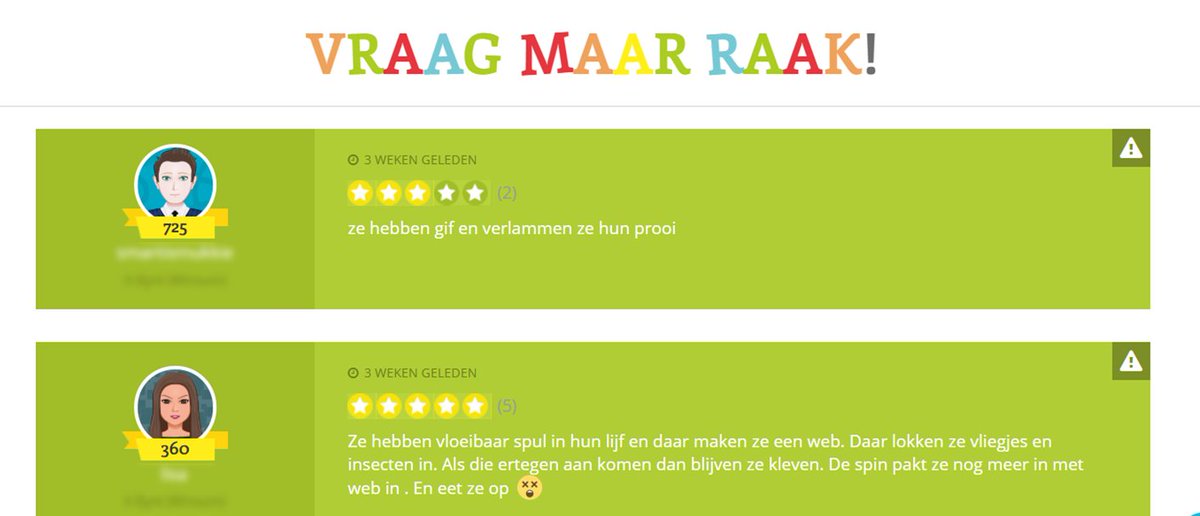 De vraag van vorige week 'Hoe vangen spinnen hun prooi?' is al door veel kinderen beantwoord! Kinderen geven elkaar feedback met sterren, of ze iets aan hun antwoord hebben gehad. GearQuest.frl #lerenvanelkaar #GearQuest #21eeeuwsevaardigheden