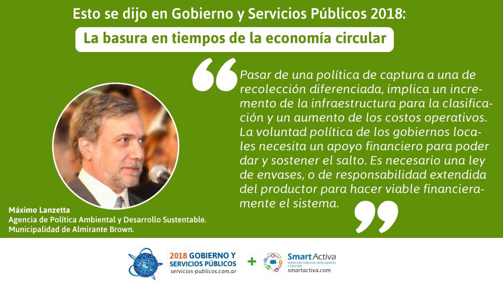 IClatam's tweet photo. 👉 Esto se dijo en gobierno y servicios públicos 2018 @MaximoLanzetta #gysp2018 #smartactiva #gobiernos #servicios #economiacircular #basura #reciclado #Municipios https://t.co/odjGIdF1fx