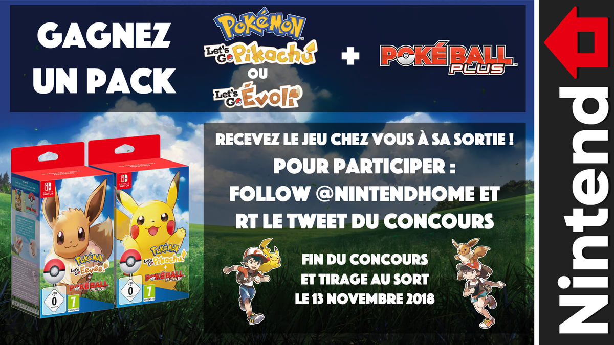 NintendHOME's tweet photo. 🎁 Concours – Follow @NintendHOME + RT ce tweet pour tenter de gagner un pack Pokémon : Let’s Go, Pikachu ou Let’s Go, Évoli + Poké Ball Plus, directement chez vous à sortie ! https://t.co/ZdCOXt20Zo