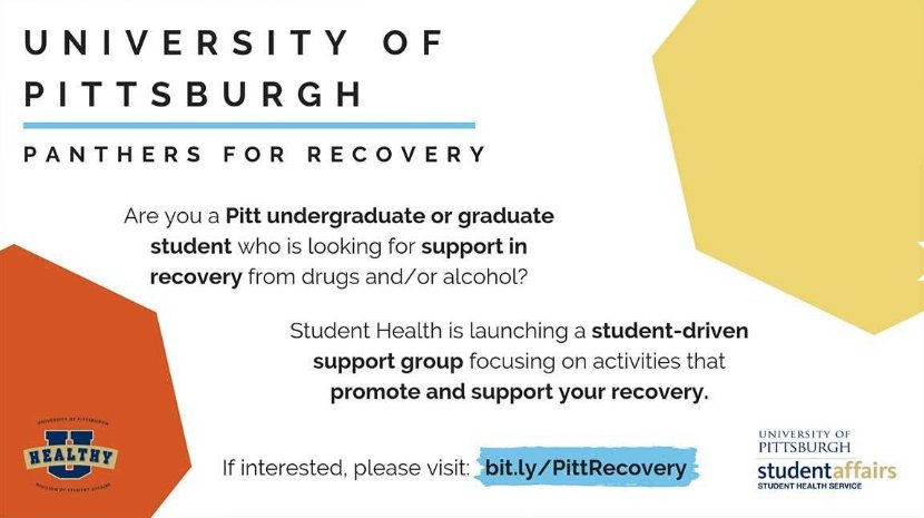 The Panthers for Recovery program aims to provide any student support in their recovery efforts. To learn more about this student-driven support group visit bit.ly/PittRecovery