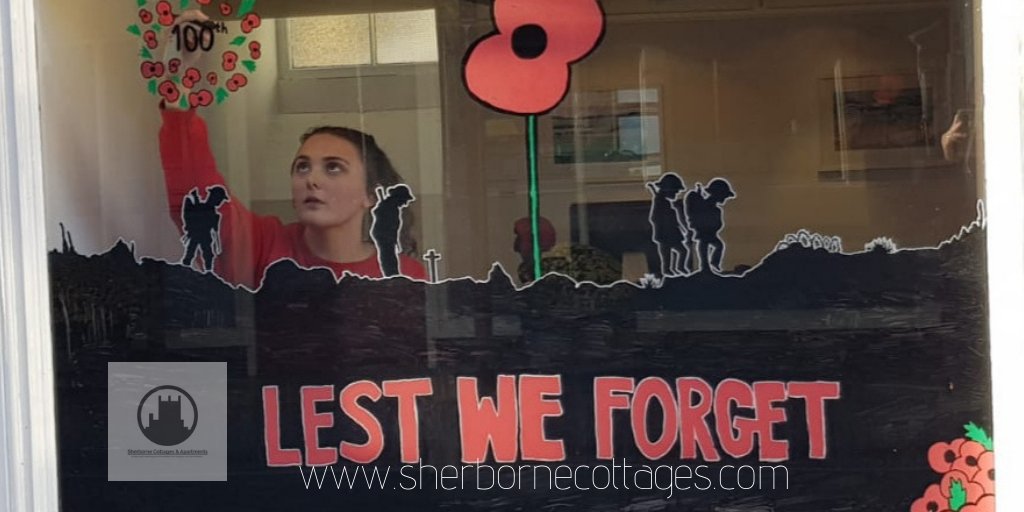 Our remembrance window display by our very talented 16 year old! #rememberanceday #lestweforget #Sherborne #dorset #windowdisplay #familybusiness #rememberthosewelost #supportourarmedforces sherbornecottages.com