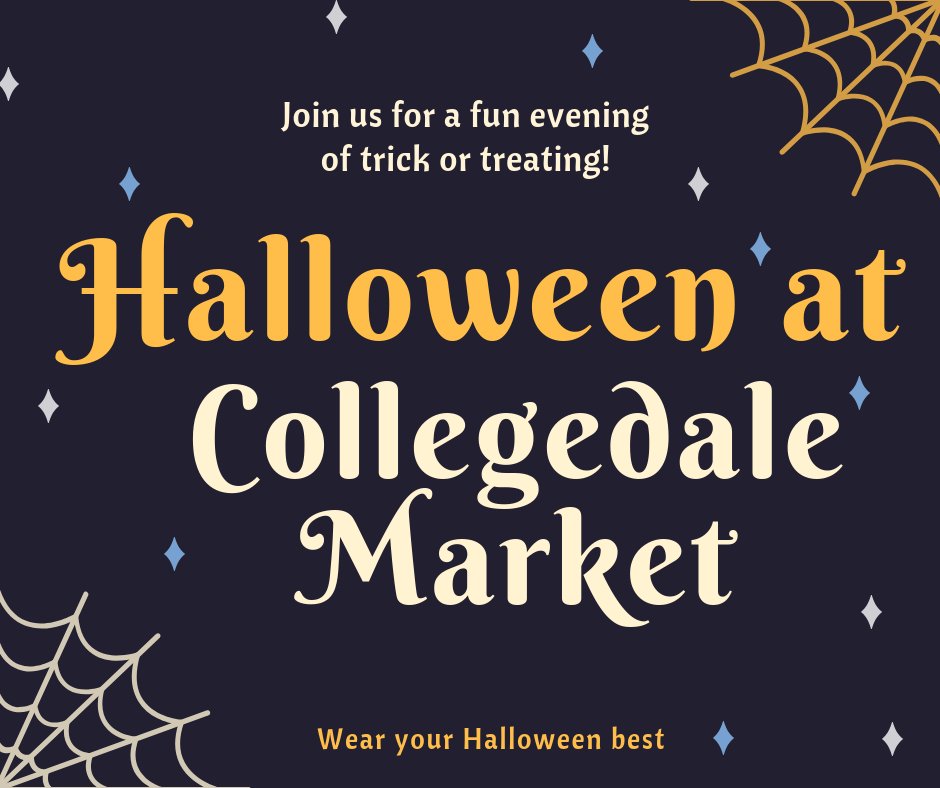 Join us for another day of trick or treating fun! Happening Wednesday Oct, 31st from 4-7pm at the Collegedale Commons! See you there! 

#freshproduce #shoplocal #collegedalemarket #trickortreat #halloween
