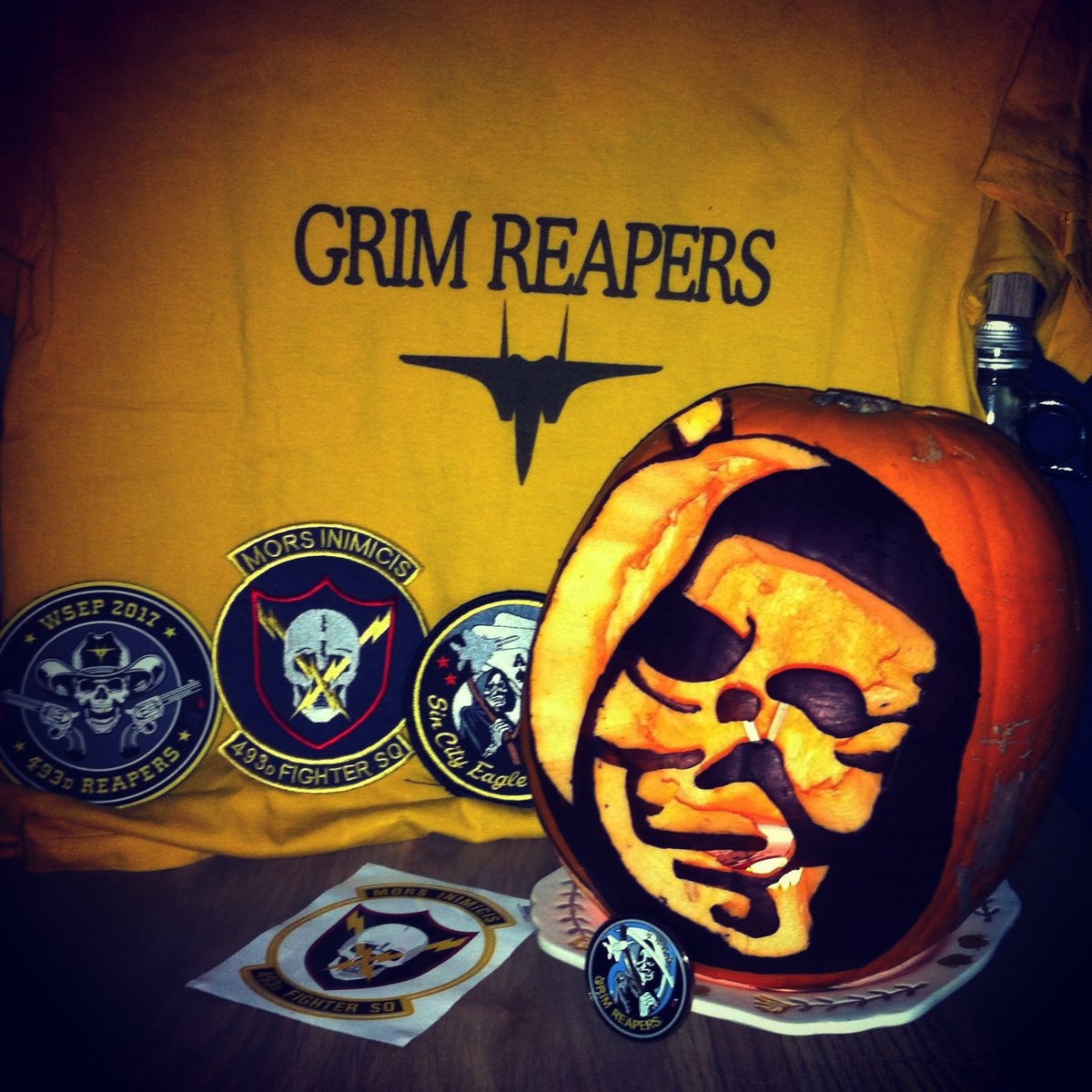 My attempt at the 493rd FS Grim Reaper for my Pumpkin... @48fighterwing @usairforce #WeAreLiberty #RAFLakenheath #493rdgrimreapers #493rdFSGrimReapers #493rdfightersquadron #493rdFS #48fighterwing #48FW #Halloween #Pumpkin #GrimReaper #F15C #F15Eagle #F15CEagle #F15 #AVGeek