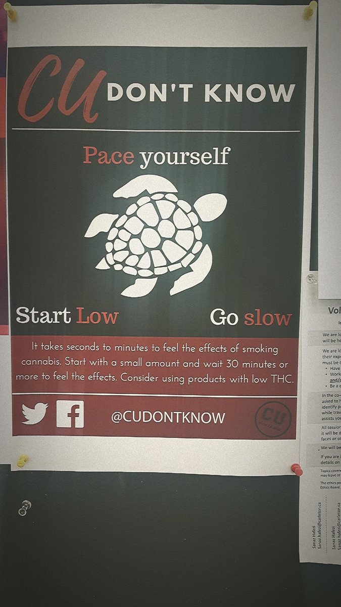 CUDontKnow's tweet photo. Check out our poster across the campus 🤩

Treat yourself gently while using cannabis, start low, go slow 😌

Feel free at anytime to reach us if you thinking of controlling you use of cannabis 😊

#Students #CarletonU #Cannabis https://t.co/BhREGrlVad