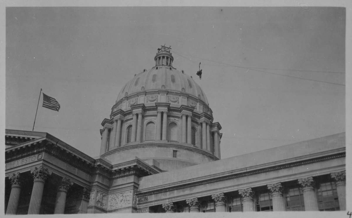 Ceres_MO's tweet image. Here are some photos of me and the guys from 1924. They used a pulley to bring me up in pieces and assemble me on top of the #MoCapitol dome! (1/2)