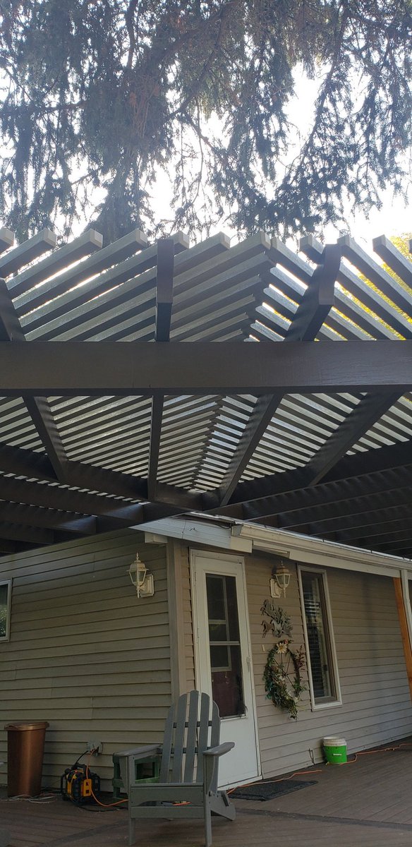 SuperiorPatio's tweet photo. Adobe and Spanish Brown Pergola. So many design options with pergolas.   #allumawood #Pergola #patiocover https://t.co/5e3CJ1YLgQ