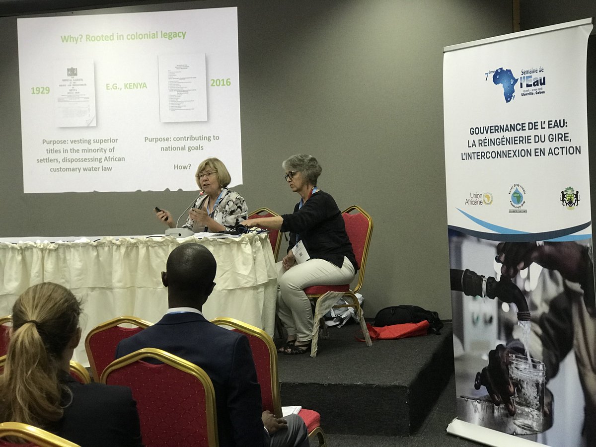 MatDennis's tweet photo. Africa needs a just and properly  tailored Water Permit system to protect the vulnerable; say @IWMI_ 's Barbara Van Koppen and Barbara Schreiner during joint presentation at the 7th #AfricaWaterWeek in Gabon on the theme “A hybrid approach to Water Legislation in Africa”. https://t.co/mMi9mDYAyH