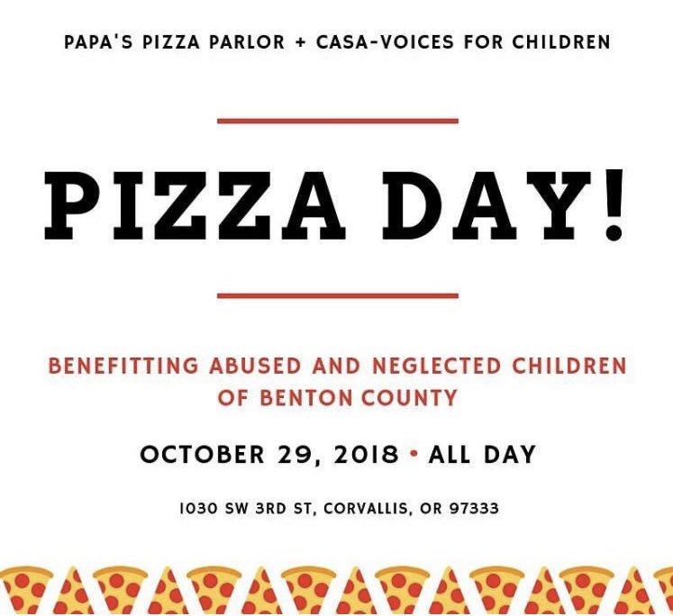 Come to Papa’s Pizza today and support CASA of Benton County 💛🍕