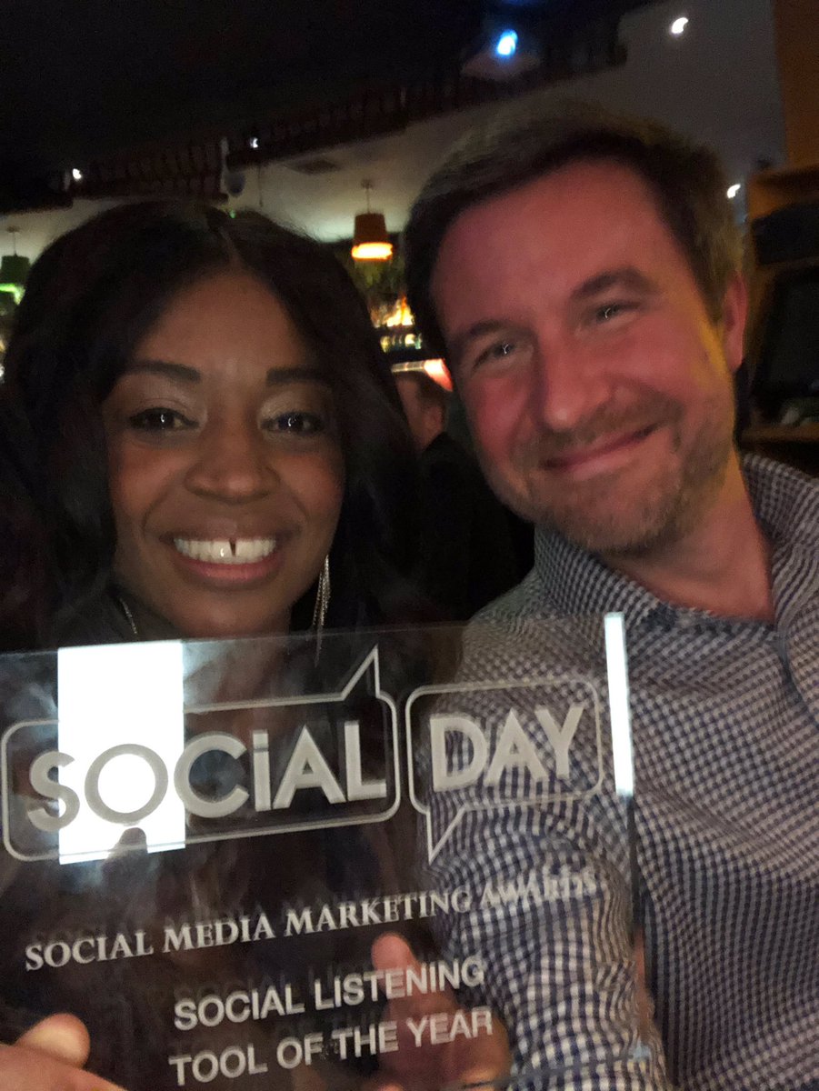 CisionUK's tweet photo. Taking home the perspex!!! 🏆We’re absolutely thrilled that the #CisionCommsCloud won Social Listening Tool Of The Year at tonight’s @social_day #SMM awards!  🎉 A huge thank you to everyone who voted for us! https://t.co/nL65G8zIVz