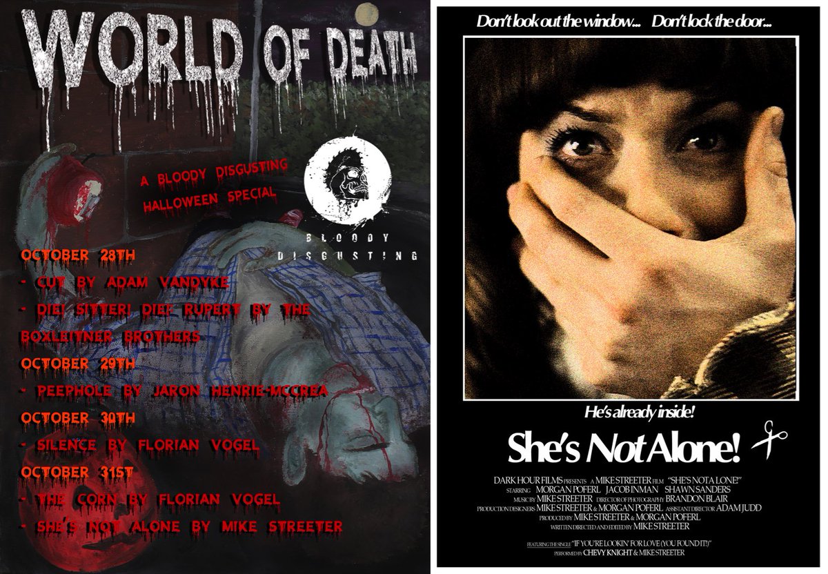 DarkHourFilms's tweet image. "She's Not Alone!" is being featured as part of #WorldOfDeath's #Halloween Marathon on @BDisgusting!! This is an amazing honor! It will be up on 10/31, so be sure to check it out!! Watch some of the other awesome featured #indie #horror shorts right now! bit.ly/2AyR51U