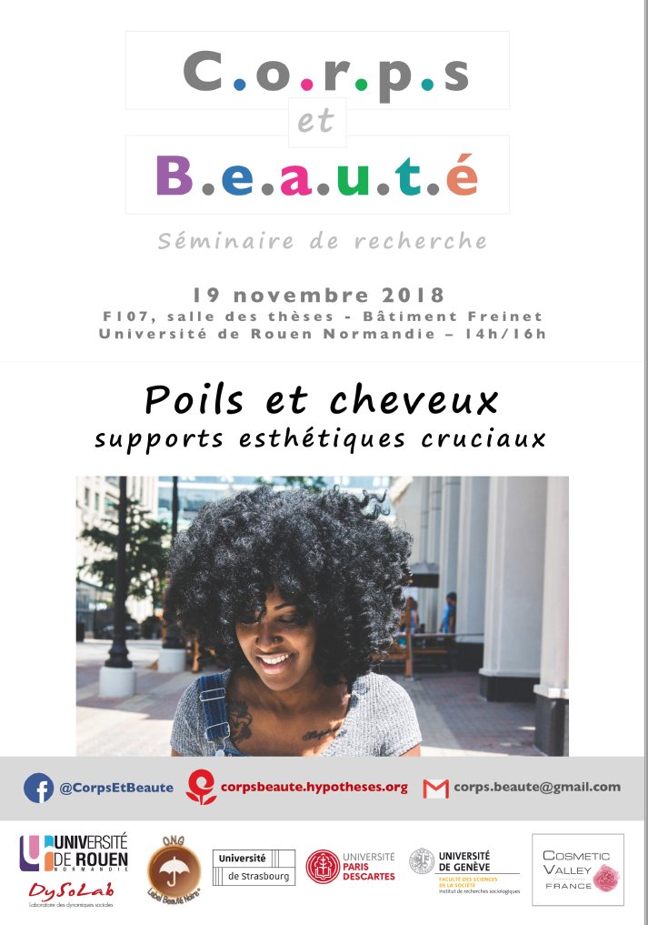corps_beaute's tweet photo. "Poils et cheveux, supports esthétiques cruciaux"
19 Novembre 2018 -- Université de #Rouen
Avec l'anthropologue Eliane Eock et Isabelle Mananga Ossey de @ONGLBN
@corps_beaute #Nappy #Beaute #BeauteNoire #Cheveux #Poils
https://t.co/OIKhfl0Ra9 https://t.co/F5qLdpoBg8