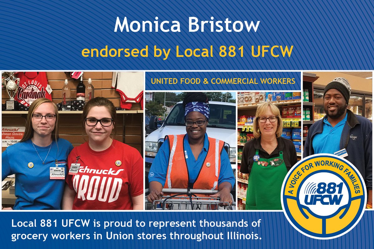 zakouts84's tweet photo. .@bristowforrep has always worked with organized labor and the business community to help create jobs in the Metro East. That's why @881UFCW supports her. #1U https://t.co/jDlLOhQoTP