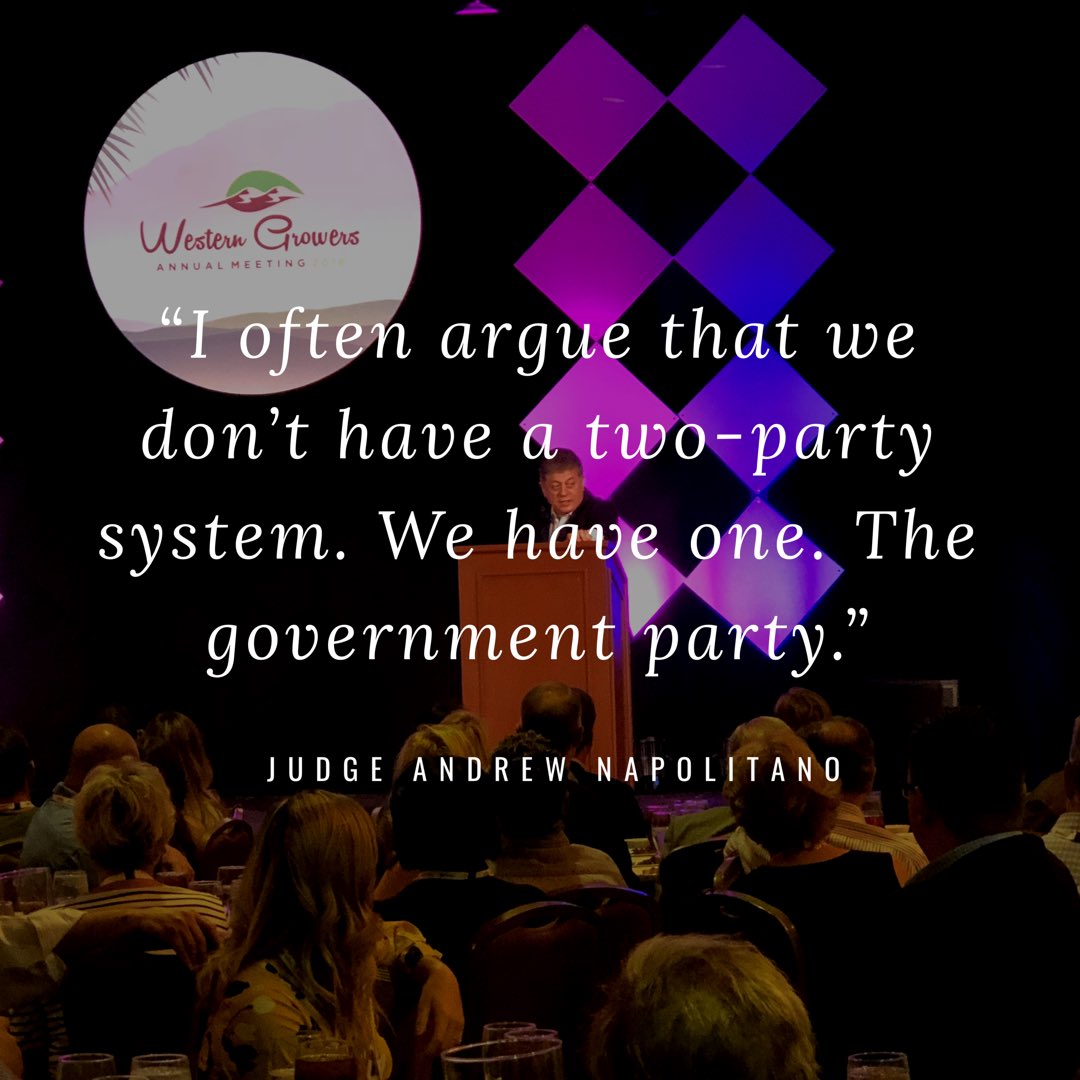 WesternGrowers's tweet photo. .@Judgenap links today’s political climate to the principles our founding fathers established — during our Annual Meeting today #AgCollab https://t.co/CR6tNn4bTY