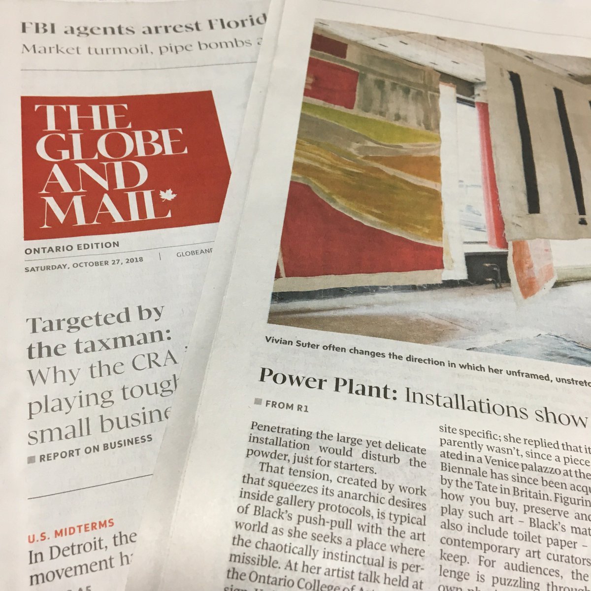 ThePowerPlantTO's tweet photo. Hey, check it out! πThanks to @globeandmail for writing about our #fallexhibitions by Vivian Suter with Elisabeth Wild and Karla Black. Exhibitions on view 'til Dec. 30. Make a plan to visit very soon to see these immersive works #IRL! #contemporaryart #karlablack #viviansuter https://t.co/g1JJKIA82U