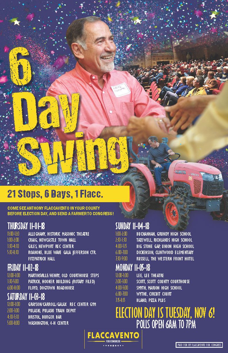 VA9thCDDems's tweet photo. The historic SW Swing is back! 21 Stops, 6 Days, 1 Flacc - get all the info and the full sized poster: https://t.co/8A11QTl27s
#whenwevotewewin https://t.co/BNfaTRQsYk