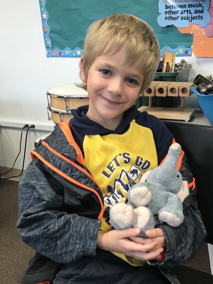NorthElemMusic's tweet photo. Our friend Melody showed up in 1st grade music today! Shh! She’s very shy, doesn’t like loud noises, loves when kids sing solos and lets those who are gentle hold her! Great job today, Levi! https://t.co/gyhwuYjkyS