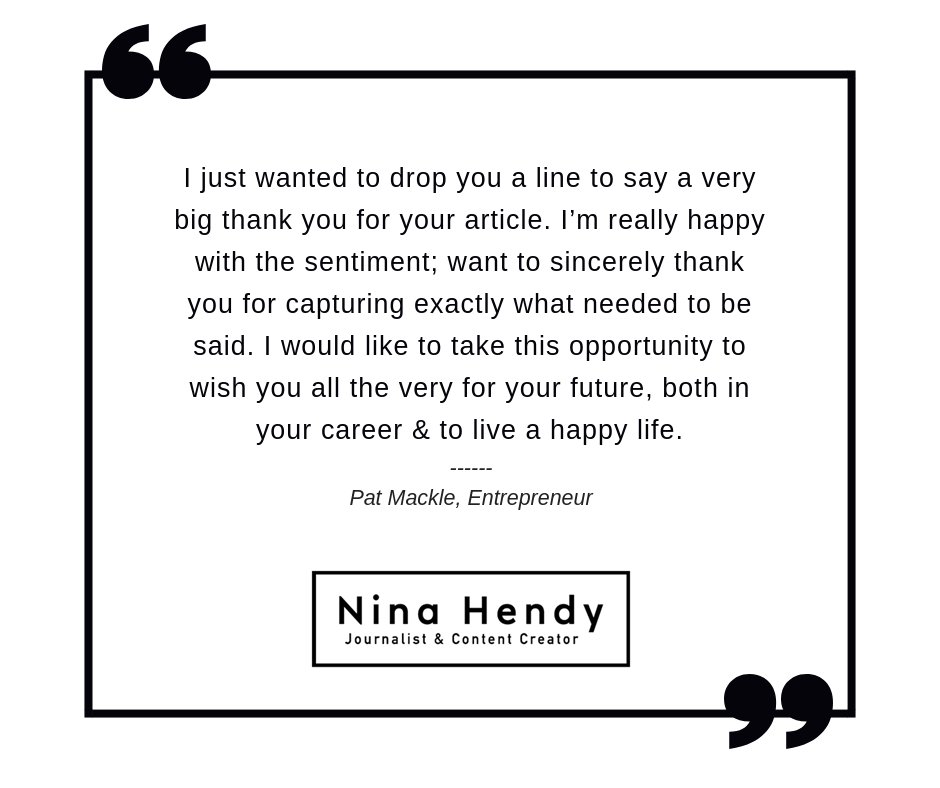 Nina Hendy I Just Wanted To Drop You A Line To Say A Very Big Thank You For Your Article I M Really Happy With The Sentiment Want To Sincerely Thank