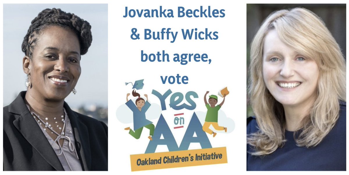OaklandChildren's tweet photo. .@BuffyWicks &amp; @JovankaBeckles both agree, #vote #YESonAA! 

Measure AA will help end the cycle of poverty in #Oakland by directing resources to low-income children, providing them with affordable, quality preschool &amp; the financial aid they need to graduate from #college. https://t.co/L7nIRiUlyc