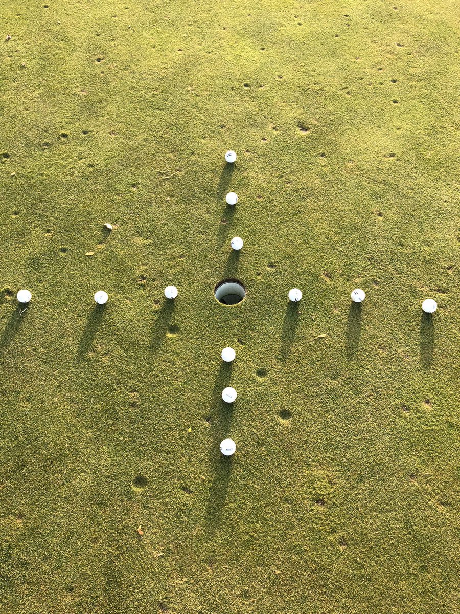 Doing one of my favorite all-time putting #drills. I line up a ball at 6”, 12” and 18” in 4 different rows. Can’t leave until I make 9 out of 12. #pressure