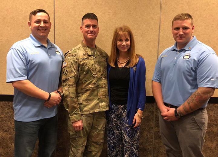 elder_sfc's tweet photo. SFC Cory Elder (Mountaineer Chapter President), BG Donahoe (Deputy Commanding General 10th Mountain Division) Mrs Donahoe and SSG Max Mason ( Chapter Vice President)  at The Shield of Sparta awards presentation for Mrs Donahoe. https://t.co/SHF63KdpYJ