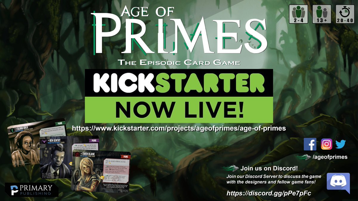 Age of Primes is on #Kickstarter ! There is still time to get your copy of the game for only $25 as a KS Backer. This is a 37.5% discount off of MSRP ($39.99). Check out the campaign:  kickstarter.com/projects/ageof…
#boardgame #cardgame #bggplay #scifi