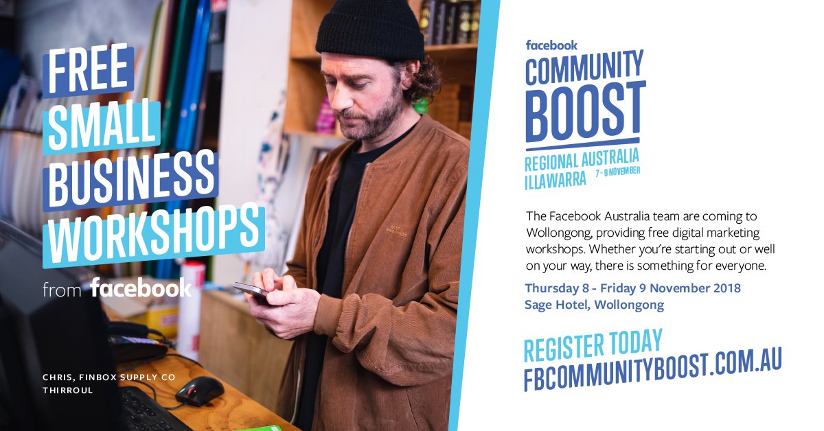 rdaillawarra's tweet photo. Facebook Community Boost will be in Wollongong next week! Don't miss out on your chance to be involved and learn from some of the Illawarra's most brilliant business owners and leaders.
#regionaldevelopment #economicdevelopment #FBCommunityBoost https://t.co/i4j09jdRTw https://t.co/pWJj3bKGX1