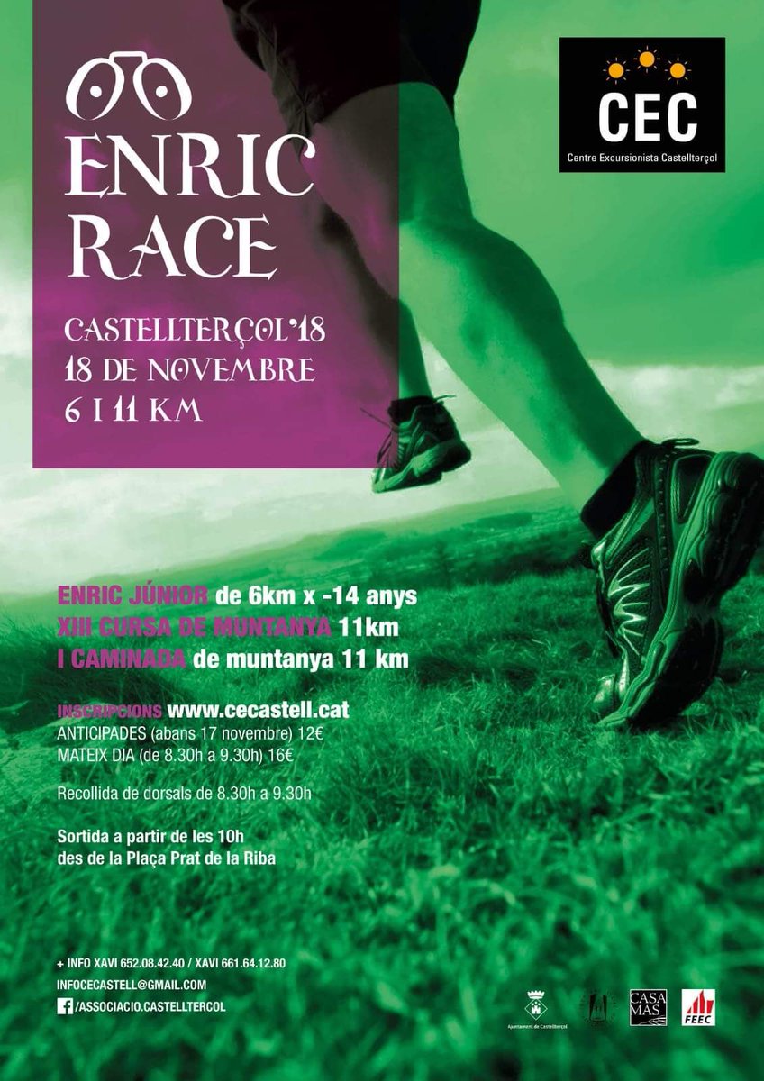 CursesRunning's tweet image. Enric Race
📍Castellterçol (Moianès)
🏃‍♂️6k + 11 k
🗓 18 de novembre
⏰ 10 h.
@AjCastelltersol 
#run #running #trailrunning #enricrace #trail #cursa #castellterçol #moianes #barcelona #6k #11k #race #cursa #cursesrunning #sport #esport #esportcat
