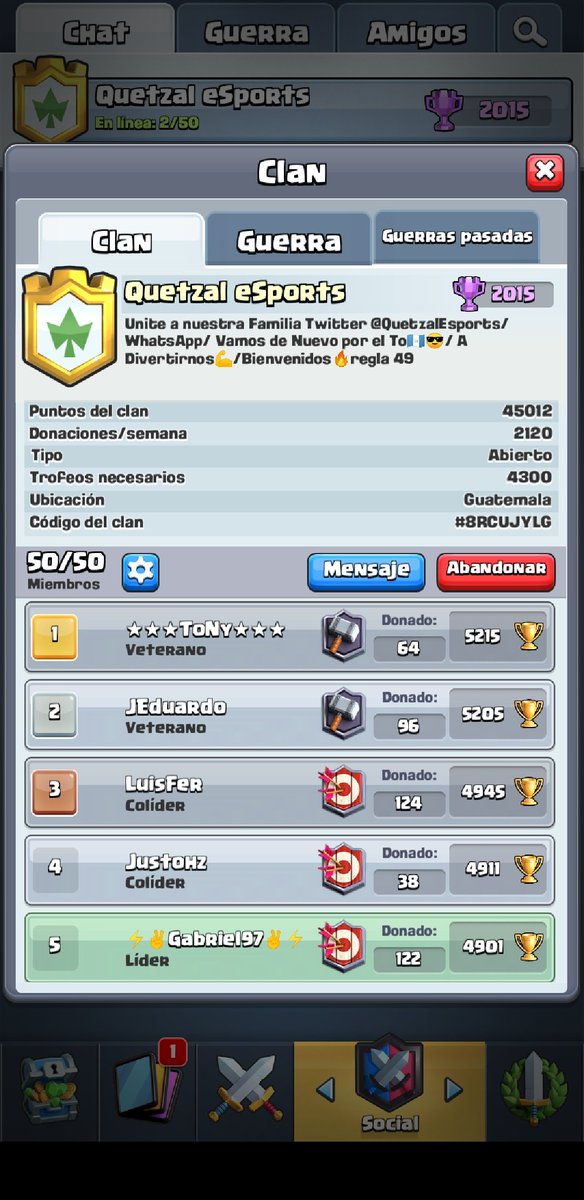 Necesitamos gente que quiera conformar de esta Familia de Quetzal eSports si tienes 4000 copas comunicate con nosotros o con el Lider <a href="/Gabriel97ns/">Gabrielns28😎</a>  ven y disfruta de jugar de otra manera! 😎💪