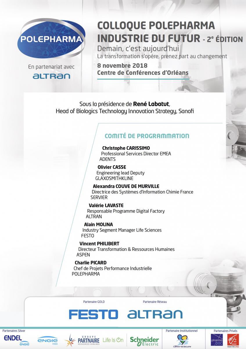 alexcouve's tweet photo. 2nde édition du colloque @Polepharma #IndustrieDuFutur le 8/11 à #Orléans @RCValdeLoire 
Inscription
https://t.co/vh28SvJgv4
Journée animée par @SylvieLatieule 

#TransformationDigitale #innovation #cybersécurité #DéveloppementDurable #Blockchain #MaintenancePrédictive https://t.co/iRPMX6B4ak