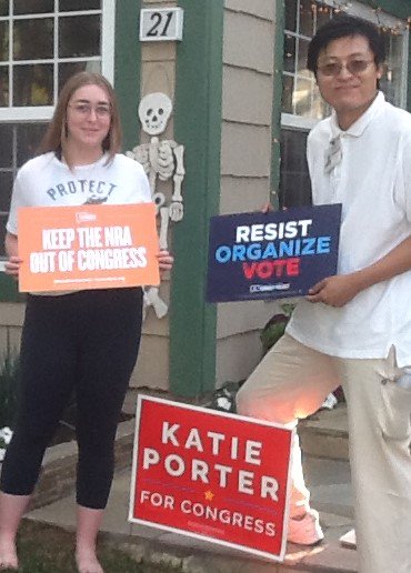 PTP4KatiePorter's tweet photo. After her 18th b-day in 2017, this #CA45 voter resisted (after the deadliest mass shooting ever in Vegas) and organized with students (after the deadliest shooting at a high school in Parkland). Next week, she'll #voteForOurLives and #voteCourage to demand action on gun safety. https://t.co/rhoan1xqpP