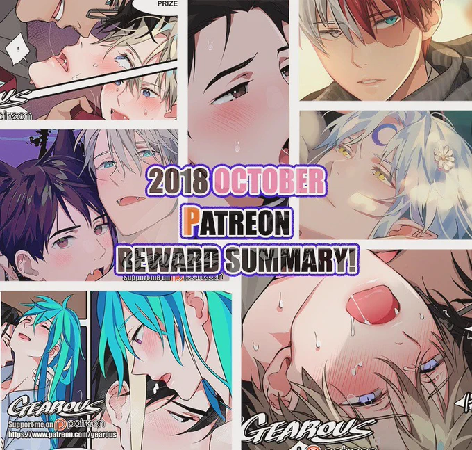 2018 October REWARD SUMMARY! 
Support me before the 31st and get October rewards!
Rewards includes NSFW pages + Animated Gif+ PSD+ High resolution of my works! Thank you for supporting me this month!  ??
https://t.co/rG8NTt7XGD 
