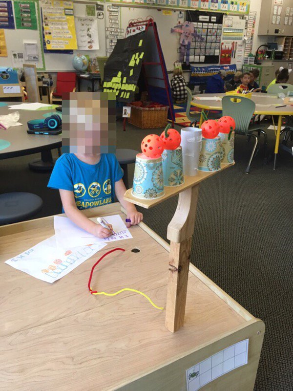 renee_gilpin's tweet photo. Kinders collaborating with 4th grade buddies @kimforuria to plan, create, and test a gate to hold their 5 little pumpkins. #iteachk #MLlearns #bsd7chat #STEM #stemchallenge https://t.co/z9tLQPZMlC