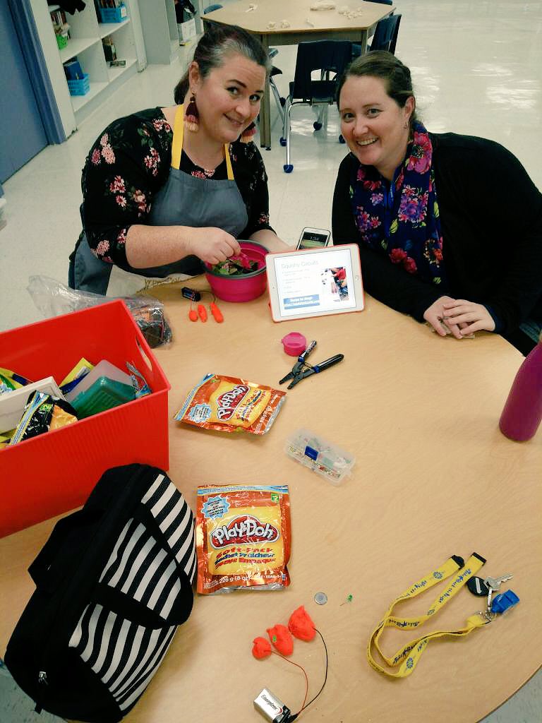 Lunch and learn today at @hannamemorial with the fantastic @MsWyville, playing with squishy circuits! @mrsfinniss 

#lunchandlearn #hannamemorial #lkdsb #crosscurricular #professionallearning #playdohisfun #playdohisconductive #plastcineisnot #firsttweetonthisaccount