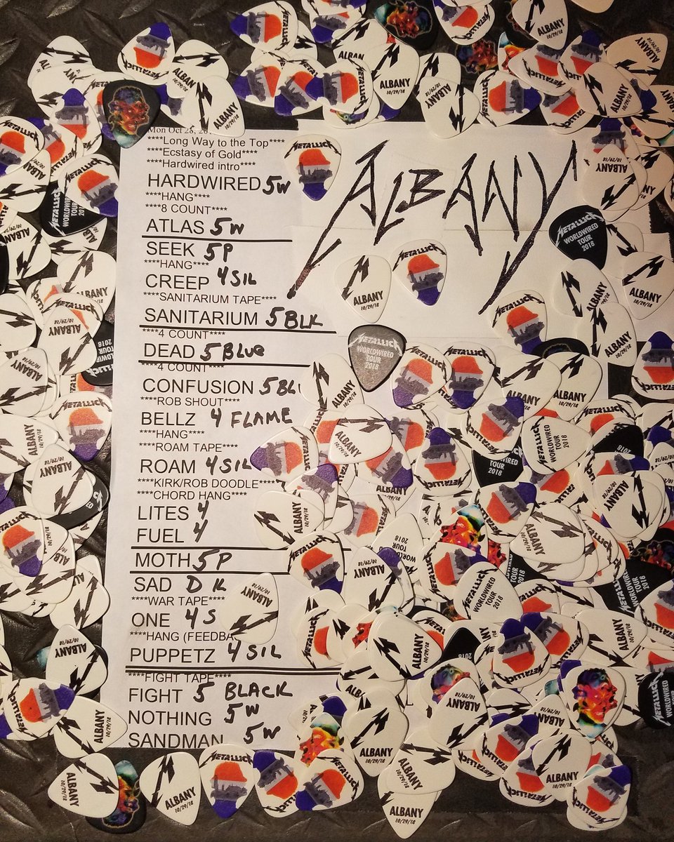 Metallica's tweet photo. Albany! Your setlist from this evening! #MetInAlbany #Metallica #WorldWired https://t.co/L2UgaWV3JQ