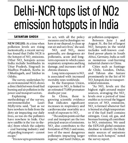 Do you know that Delhi NCR tops the list of NO2 hot-spot in India? NO2 emission is dangerous and can cause death. The #WHO reports One in 10 deaths in children under five years of age due to air pollution. My report