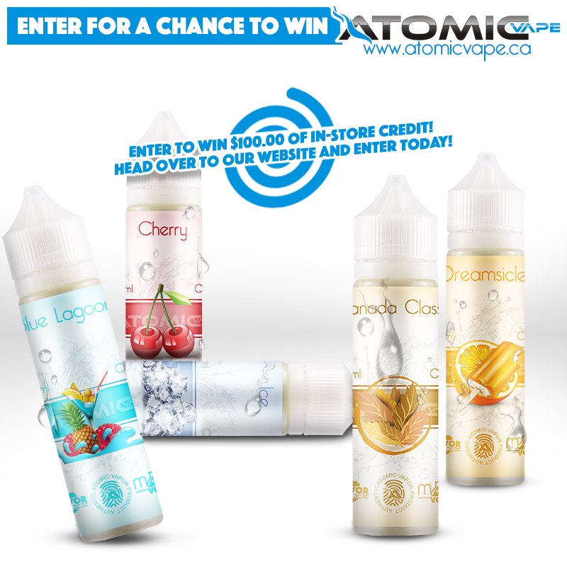 AtomicVapor_'s tweet photo. Win $100 FREE store credit at #atomicvapor https://t.co/wgR6CRLhrg #atomicvaporkelowna #organicejuice #organiceliquid #ejuice #eliquid #atomickelowna https://t.co/RKMN0CfCTm
