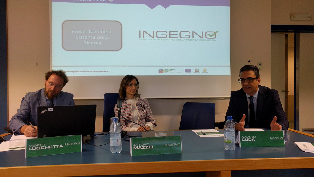Prosegue il tour di presentazione di INGEGNO, lo strumento dedicato alla valorizzazione dei risultati della ricerca scientifica Por Calabria 2014-2020. Oggi siamo all'Università Magna Graecia di Catanzaro. #bandoingegno