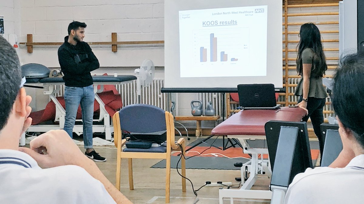 LiberalPhysioUK's tweet photo. CMH colleagues sharing the findings of the ‘ESCAPE’ programme for knee arthritis. @LNWH_NHS is the only provider that delivers this unique programme in Gujarati. #physios proving diversity is out strength. #physiotherapy #physio #NHS #arthritis @thecsp @CSPLondon https://t.co/ftGXEm7I0P