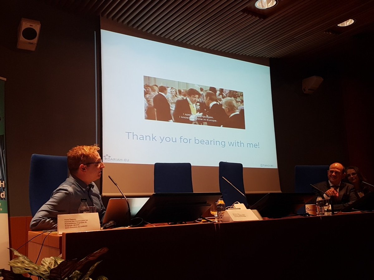 'Infrastructures are social, and cultural and political, and digital' @ttasovac was rocking at #DARIAHworkshop @DARIAHeu @linhduned @hdcicuba @HDHispanicas Streaming: goo.gl/iwThNb #DigitalInfrastructures #digitalhumanities
