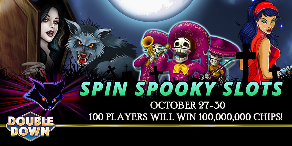 doubledwncasino's tweet image. It's almost time to Trick or Treat! 
5 more spins, in all 5 spooky slots, &amp;amp; you could win 100,000,000 chips tomorrow!

Play now with 200,000 FREE chips: bit.ly/2Eet2t1

For full rules, visit bit.ly/TrickOrTreat18