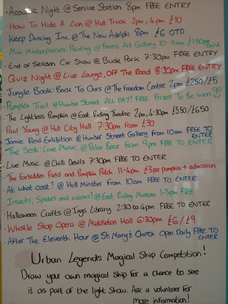 Good morning Hull!Check out how much is going on around the city today 😀 Live music and Theatre, Halloween events, children's activities, exhibitions and loads more #Hull #TheWIC <a href="/RadioHumberside/">BBC Humberside</a> <a href="/HullTruck/">Hull Truck Theatre</a> <a href="/Hullccnews/">Hull City Council</a> @ChilliDevils <a href="/freedomcentrehu/">The Freedom Centre</a> <a href="/humberstgallery/">Humber Street Gallery</a> <a href="/HullMinster/">Hull Minster</a>
